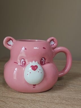 Care Bears Cheer Bear Sculpted Pink Bear Face Mug with White Snout Heart Nose